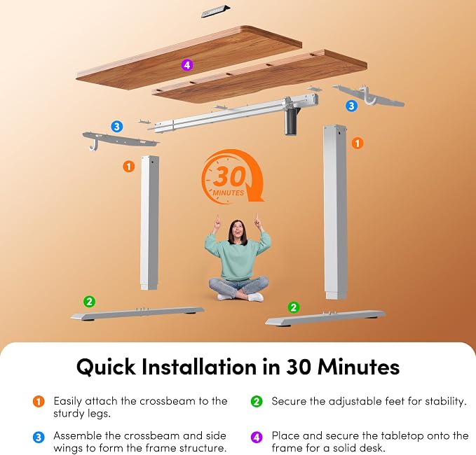 FEZIBO Standing Desk 55 × 24 Inch Electric Height Adjustable, Light Rustic | Sit and Stand Up Adjustable Desk, Home Office Computer Desk with 3 Customizable Memory Presets - Image 8