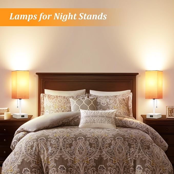 15'' Table Lamp for Bedroom set of 2,3-Color Bedside Lamps with Pull Chain | Table Lamps for Night stands ,Small Night Light Lamps with 2 Bulbs Lamps for Living Room Kids Room Office Decor（Pink+White） - Image 5