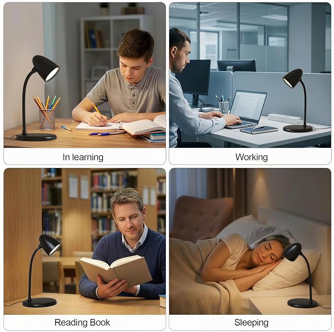 LED Desk Lamp for Home Office,Dimmable Table Lamp 3 Light Colors | Reading Light for Bedside Small Desk Lamp for College Dorm Room,Bedroom Desk Light,Black - Image 3