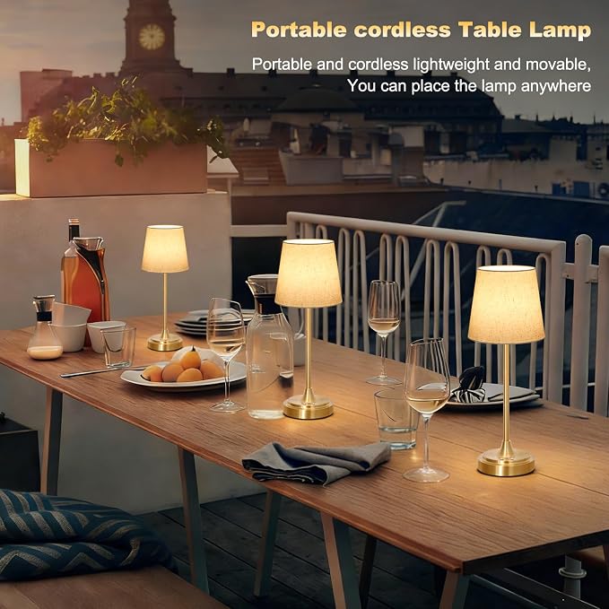 Wowag Cordless Table Lamp Rechargeable,5000mAh Battery Operated Desk Lamp,3 Colors & 7 RGB Stepless Dimmable,Touch Control Ambient Light for Bedside,Bedroom,Dining Room,Living Room,Gold,FlaxenShade - Image 6