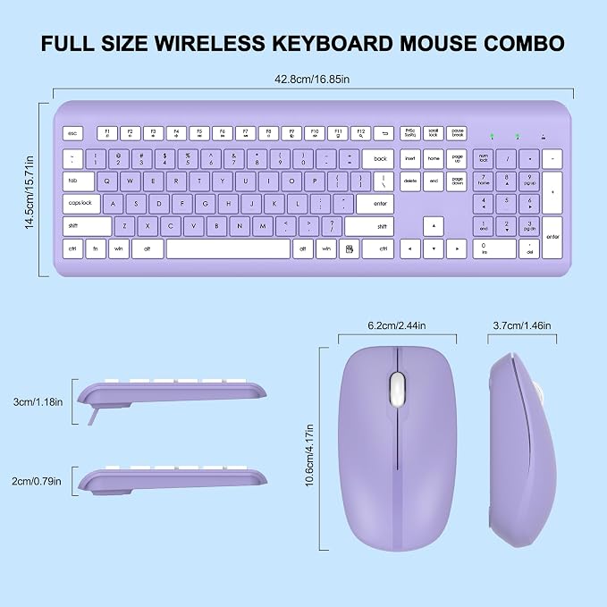 Wireless Keyboard and Mouse Combo, MK258 Full Size Silent Keyboard (Purple) | Silent for Home Office, Optical Mouse, Long Battery Life, 2.4GHz Lag-Free Cordless, for Windows/Mac OS/Desktop/Laptop/PC - Image 7