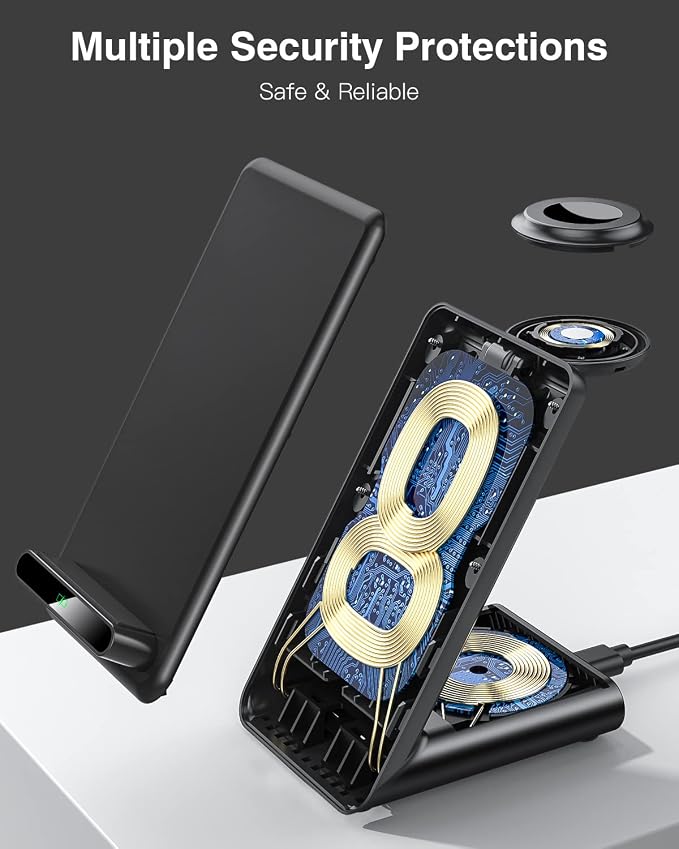 Wireless Charging Station,3 in 1 Charging Stand for Apple Multiple Devices | Fast Wireless Charger for Apple Watch Ultra 11 10 9 8 7 6 SE 5 4 3, for iPhone 17/Air/16/15/14/13/12,for AirPods Pro (Black) - Image 5