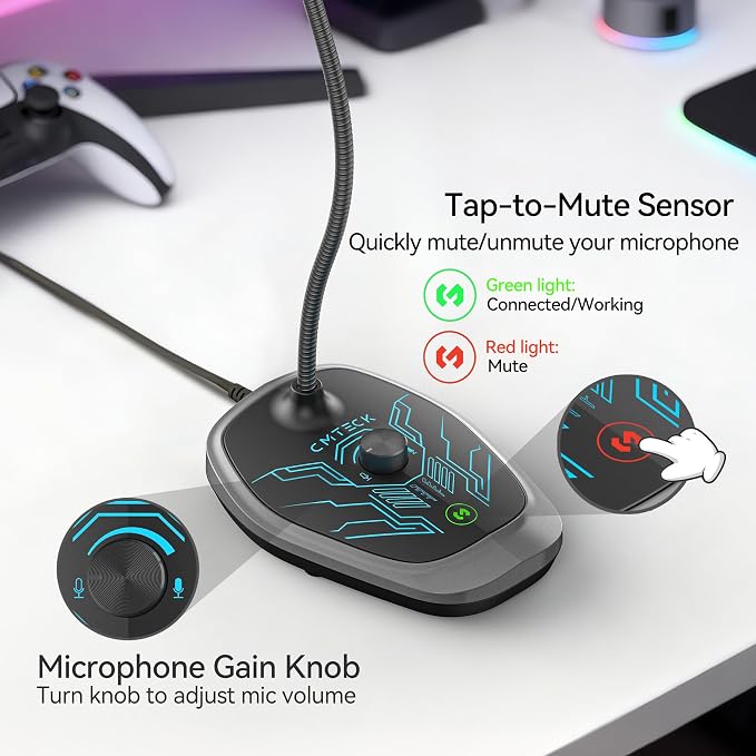 CMTECK USB Computer Microphone, RGB Light, Mute Function for PC/Laptop | Quick mute with LED, plug-and-play, noise-cancelling. Ideal for podcasting, YouTube, and streaming. Works with PS4/PS5/PC. - Image 3