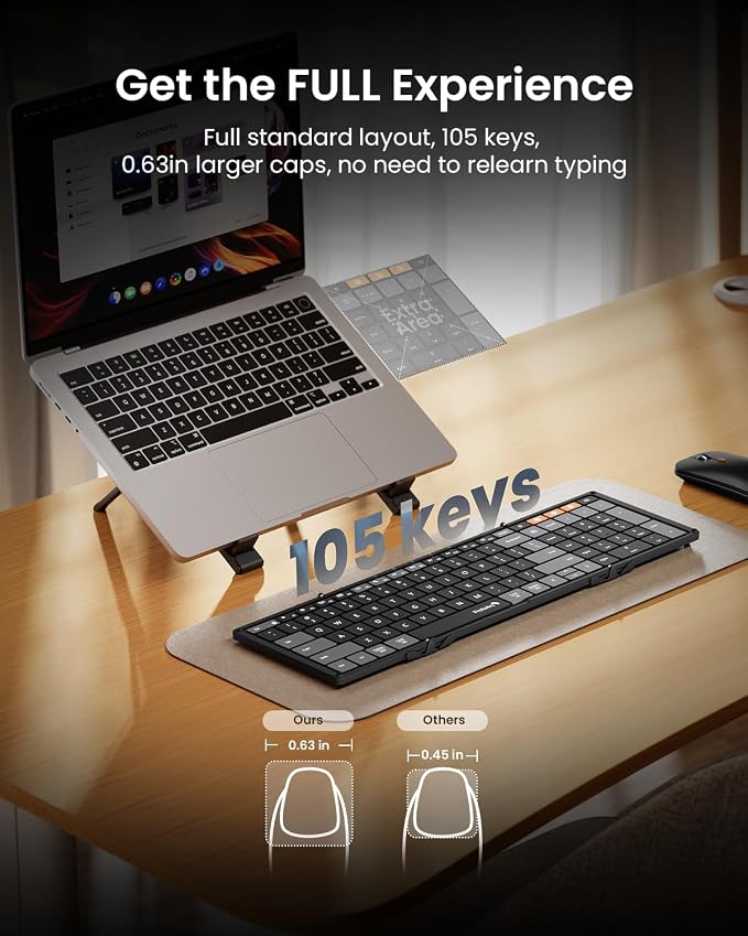 ProtoArc XKM01 CaseUp Foldable Bluetooth Keyboard Mouse Combo | Portable with Laptop Stand, Mobile Work Solution for On-the-Go, Compatible with Laptop PC Macbook, Windows Mac OS - Image 6