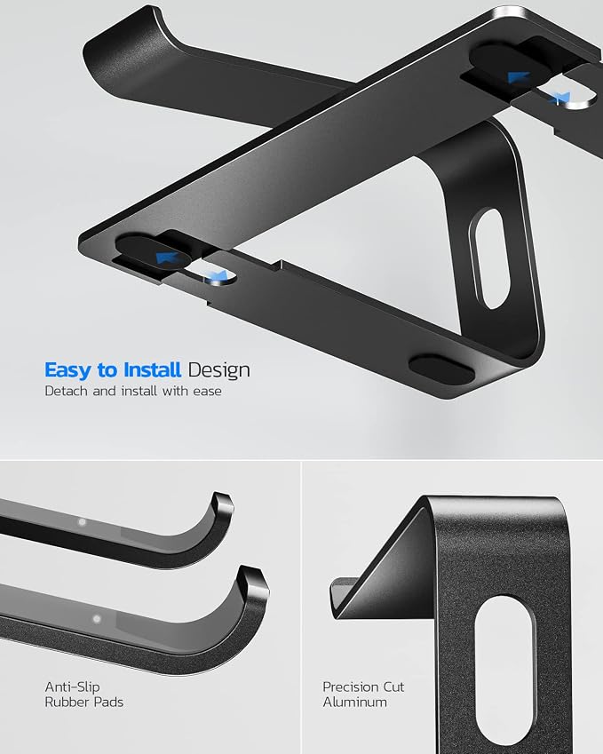Nulaxy Full Aluminum Laptop Stand, Stable Support to 22 lbs, Black | Detachable for Portable Storage, Easy Setup, Saves Desk Space, Compatible with 10-16 Inch Laptops, Office Desk Accessories - Image 5