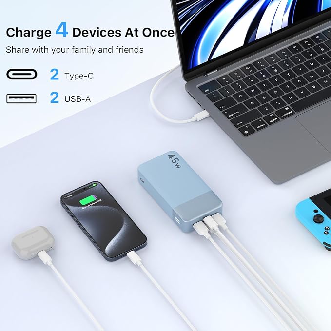 NOBIS Portable Charger 45W 20000mAh Power Bank Fast Charging | 2C+2A Battery Pack with C to C Cable, Battery Bank with Digital Display for iPhone Android Laptop etc - Image 5