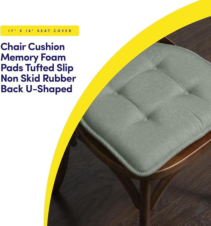 Sweet Home Collection Chair Cushion Memory Foam Pads Tufted Slip Non Skid Rubber Back U-Shaped 17" x 16" Seat Cover, 2 Count (Pack of 1), Scuba Green - Image 3