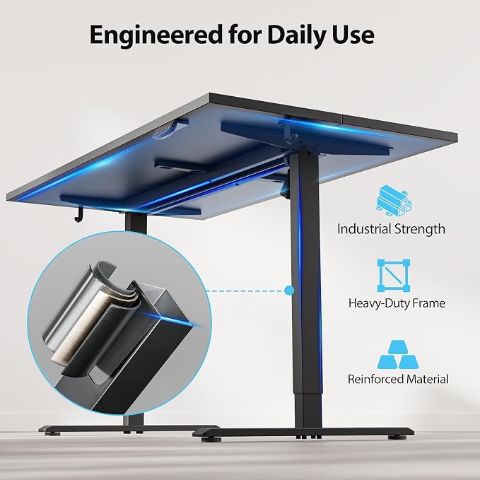 Agilestic 48 * 28 Inch Height Adjustable Electric Standing Desk, Black | Sit Stand Up Computer Desk, Extra Wide desktop, Memory Presets, Stable Steel Frame,154 lbs, Easy Assembly, Splice Board - Image 5