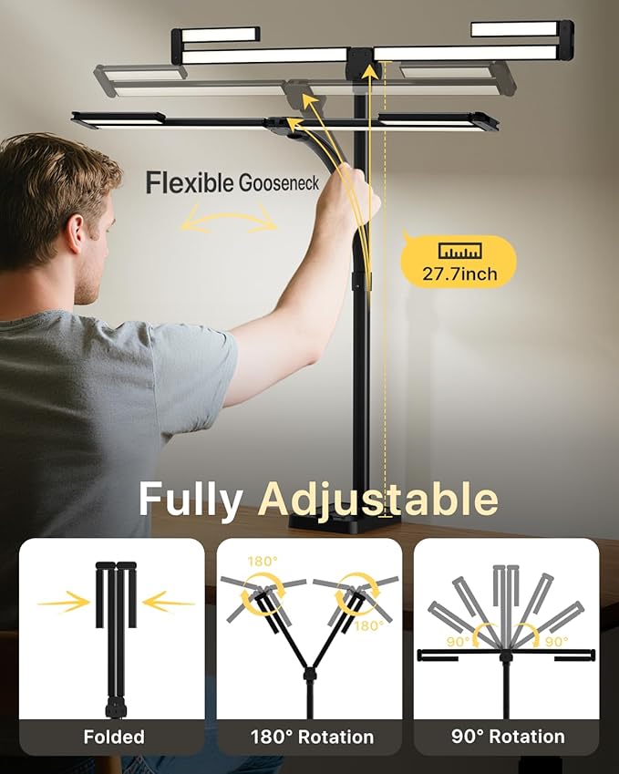 ONEMIX LED Desk Lamp with Base, 42-Inch 4-Panel Light for Dual Monitors | 1800 Lumens, 4 Adjustable Panels, 5 Color Temps, 5 Brightness Levels, Remote, Timer, Flicker-Free for Home Office - Image 3