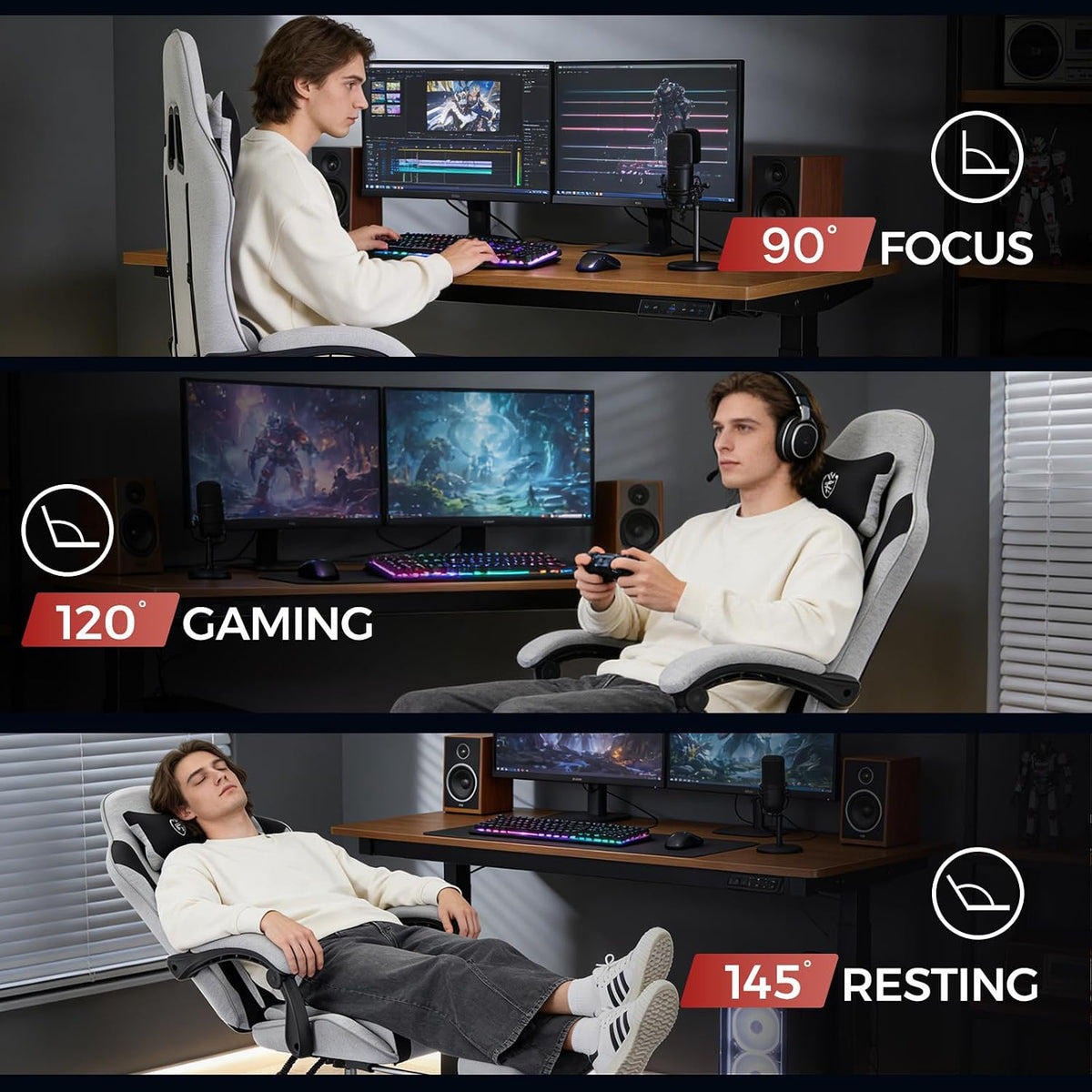 Gaming Chair,Office Chair with Massage,Gel Pad,Grey Black - Image 3