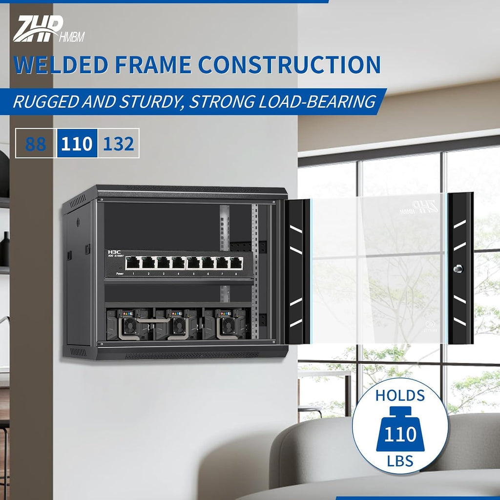 9U Wall Mount Server Cabinet with Lockable Door Heavy Duty IT Network Rack Enclosure for Data Centers & Network Equipment - Image 3