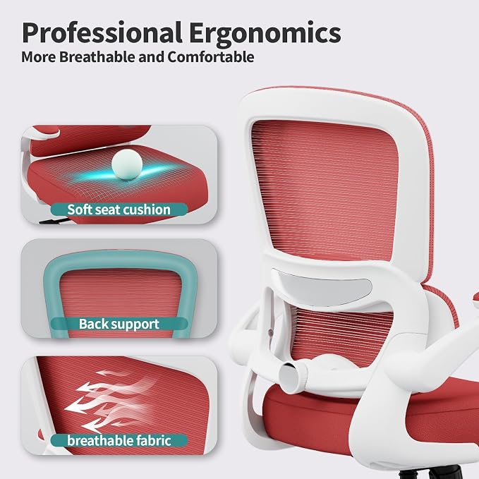 TRALT Office Chair - Ergonomic Desk Chair with Adjustable Lumbar Support, Mesh Computer Chair, Executive Chair for Home Office Comfortable Lumbar Support (1, White Red) - Image 3
