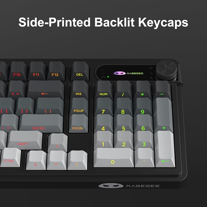 MageGee GK960 Wireless Keyboard, 98 Keys Tri-Mode BT/2.4G/Wired Membrane Gaming Keyboard, RGB Creamy Keyboard with Number Pad, Knob Control, Side Printed Keycaps, 4000mAh Battery - Black & Gray - Image 6
