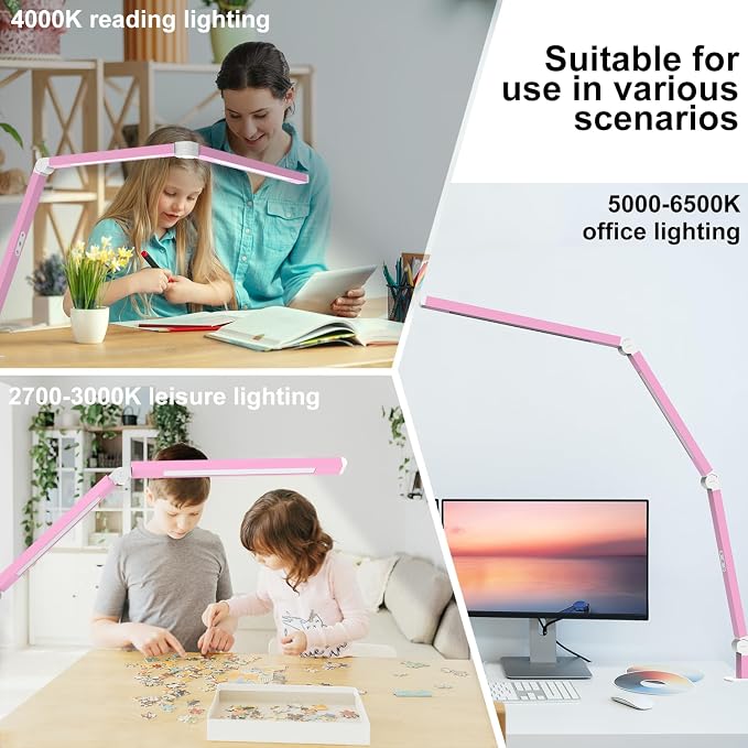 Architect Desk Lamp with Clamp, Led Desk Lamp with Dual Light Bars and Adjustable Swing Arm, Clip-on Stepless Dimming Table Light Computer Lighting for Home Office Sewing Painting Hobby - Image 6