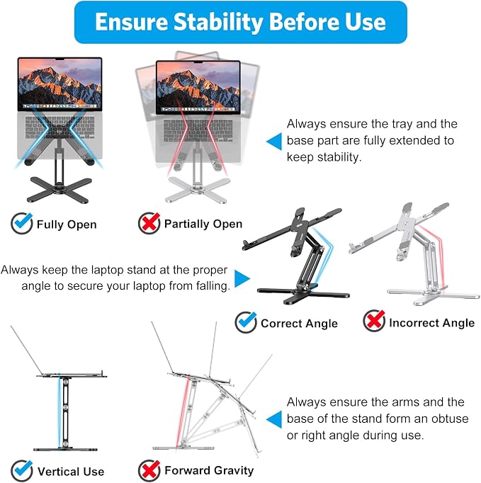 OMOTON LA10 360° Rotating Laptop Stand Riser Foldable for Desk, Black | Aluminium Aolly, Adjustable Height Angles, Collaborative Work, Easy Storage, Fits Laptops up to 17", for MacBook Pro/Air HP - Image 6