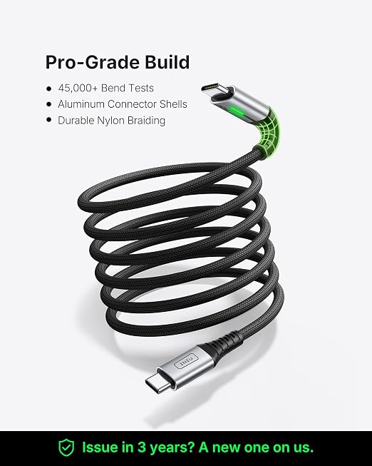 INIU 240W USB C to USB C Cable, [6.6ft+6.6ft] Fast Charging Type C Cord | Nylon Braided, Fast Charging, LED Indicator, USB-C Data Transfer, for iPhone 17 16 Pro, MacBook Pro, iPad, Samsung S26 etc - Image 4