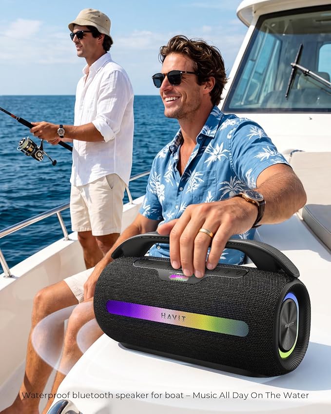 havit Outdoor Bluetooth Speaker, 120W Peak Loud Speakers with Deep Bass, Portable Wireless Speaker IPX6 Waterproof, RGB Light, 12H Playtime, TWS Stereo, EQ, for Party, Beach, Camping, Backyard, Garage - Image 4