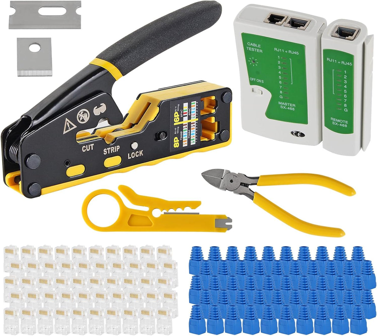 RJ45 Crimp Tool Kit Ethernet Crimping Tool kit for 8P-Cat7 Cat6 Cat5 6P Telephone Connector Network Crimp Tool RJ45 Crimper With Cable Tester Covers Connectors by AEDIKO