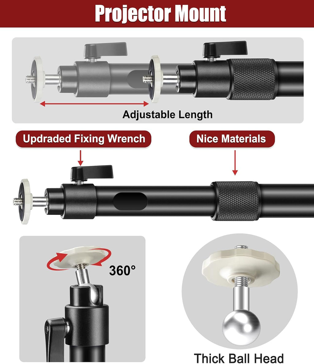 2-Be-Best Upgraded Projector Mount, Better Fixed Projector Ceiling Mount Projectors Wall Mounts with Extendable Length 14-24 in / 37-62 cm 360° Adjustable Projectors Mounts Black - Image 11