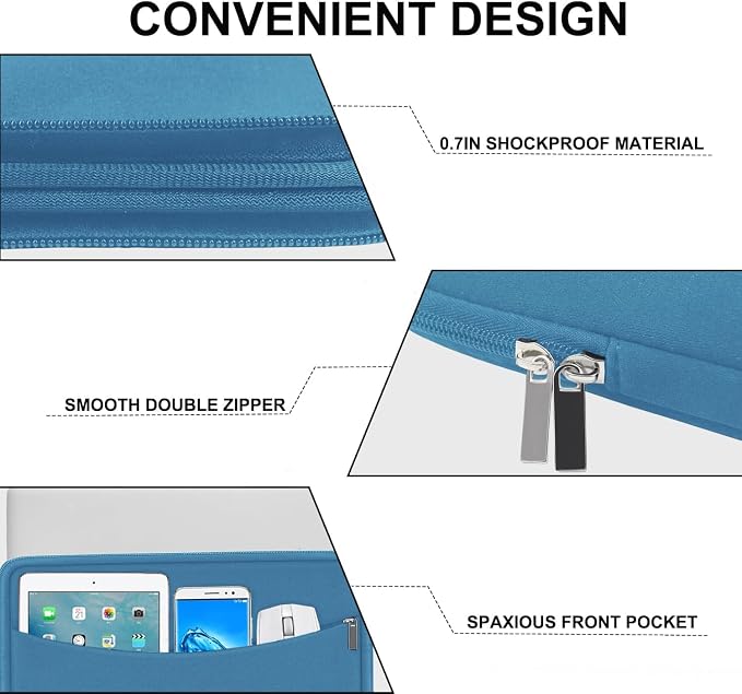 Laptop Case Sleeve 15.6 inch, Shockproof Protective Laptop Cover Briefcase Carrying Computer Bag with Accessory Pocket, Computer Bag Compatible with MacBook, HP, Dell, Lenovo, Asus, Light Blue - Image 3