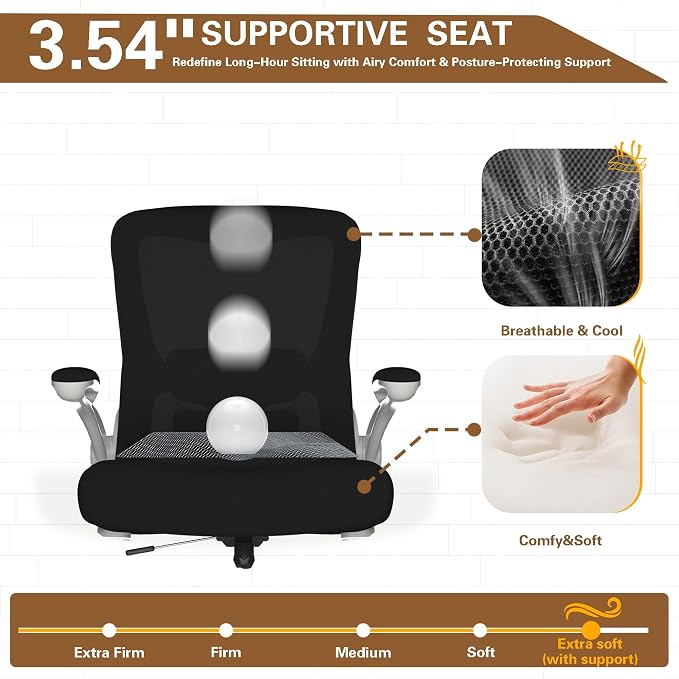 Ergonomic Office Chair for Long Hours, Adjustable Padded Lumbar Support for Lower Back Relief, 330 lb Capacity, Comfortable Computer Desk Chair for Home Office, Work & Study - Image 4