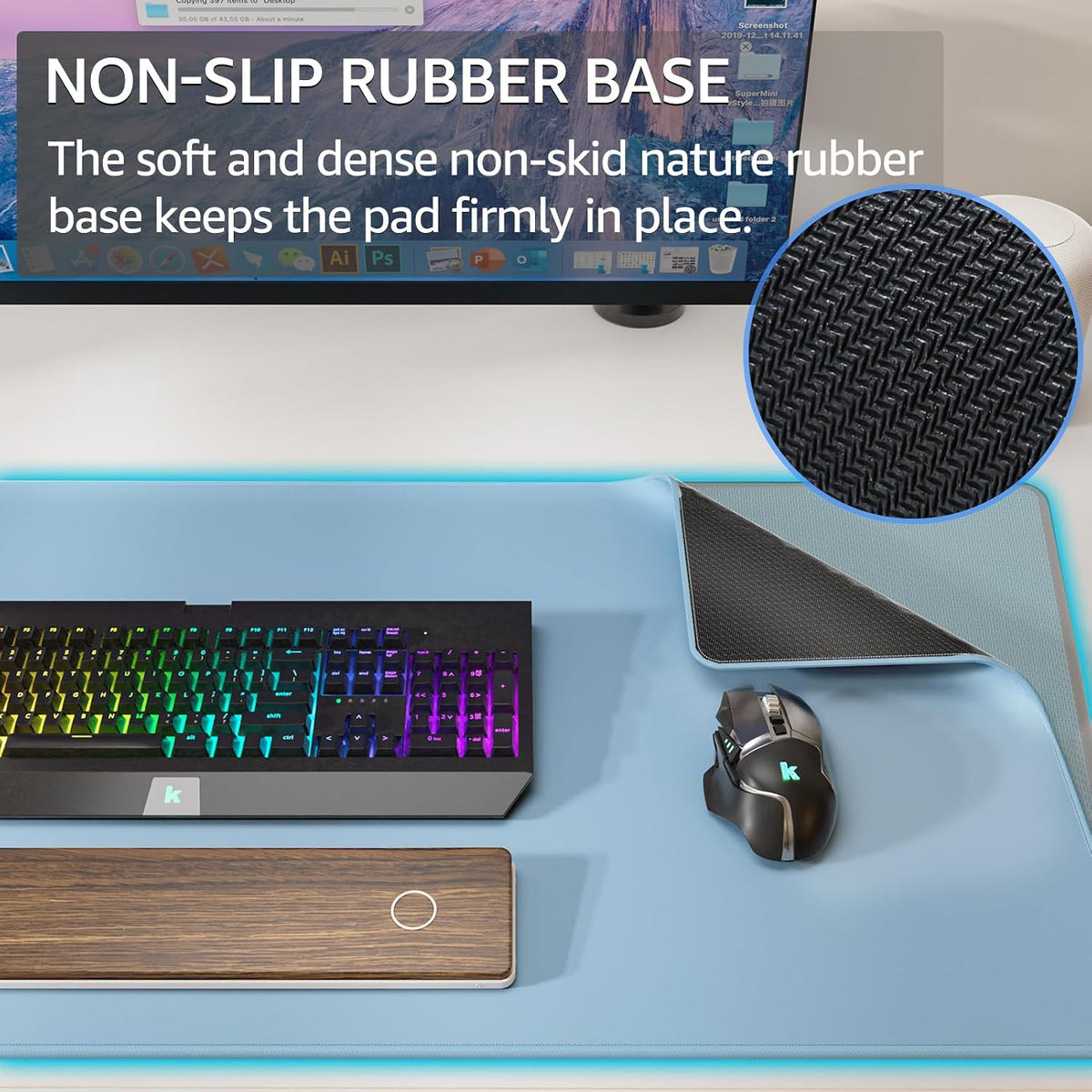 KTRIO Large Gaming Mouse Pad, Desk Mat, 31.5 x 15.7 in, Ice Blue, XXL - Image 4