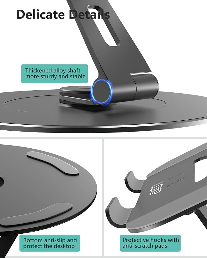LOXP Ultra-Stable Laptop Stand for Desk with Larger Base | Military-Grade Aluminum Anti-Loosening Structure - Height Adjustable Laptop Stand Suitable for 10-17.3 inch - Image 6