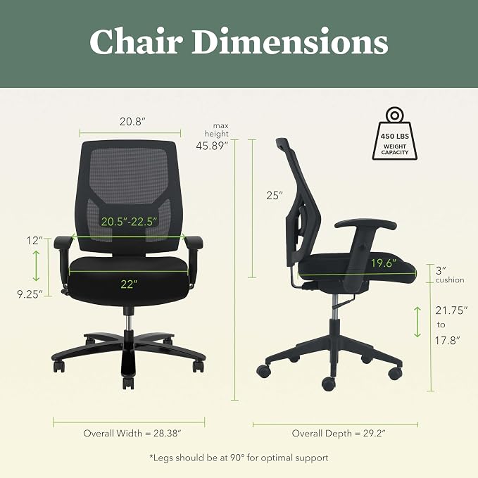 HON Crio Big and Tall Ergonomic Office Chair, Heavy Duty Desk Chair, Black | Big and tall ergonomic office desk chair for desk work, lumbar support, adjustable arms, mesh comfort, 450 lb capacity - Image 2