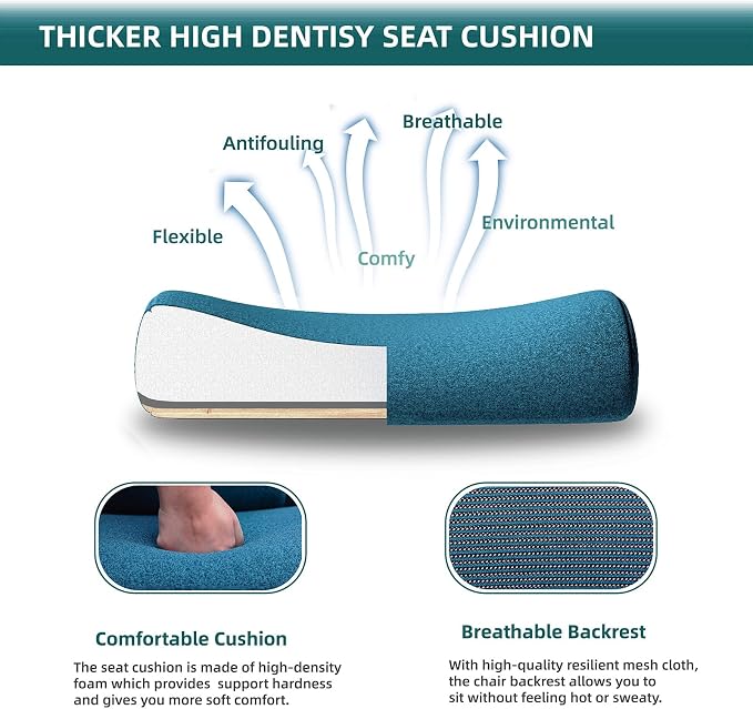 DUMOS Home Office Desk Chair with Footrest, High-Back Mesh Rolling Swivel Reclining Chairs with Wheels, Comfortable Headrest, Lumbar Support, Comfy Arms for Home, Office, Gaming, Student, Elegant Blue | High-Back Mesh, Rolling Swivel Wheels, Comfortabl... - Image 3