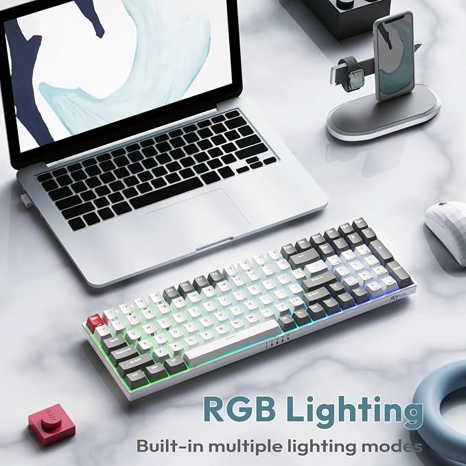 RK ROYAL KLUDGE RK100 Wireless Mechanical Keyboard RGB Backlit Bluetooth5.1/2.4G/Wired 96% Full Size 100-Key Hot Swappable Gaming Keyboard Brown Switch Classic - Image 7