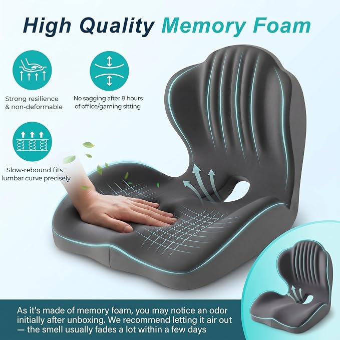 Ergonomic Seat Cushion with Lumbar Support (Grey) | Office Chair Seat Cushion, Memory Foam Orthopedic Cushion with Tailbone Hollow, Sciatica & Back Pain Relief for Long Sitting - Image 4