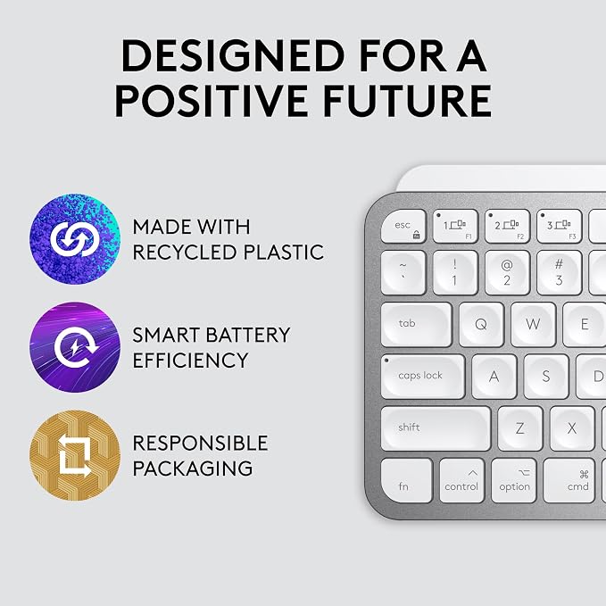 Logitech MX Keys Mini for Mac Minimalist Wireless Keyboard - Pale Grey | Compact, backlit keys, Bluetooth, USB-C, tactile typing, compatible with MacBook Pro, MacBook Air, iMac, iPad - Image 6