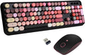 Wireless Keyboard and Mouse Combo,Creamy Retro Round Keys for PC Laptop | Colorful Lipstick Keyboard,Typewriter Style Bubble Keys,Clicky Sound,2.4GHz Full-Size with Number Pad,for Long Nails Desktop by LETTON