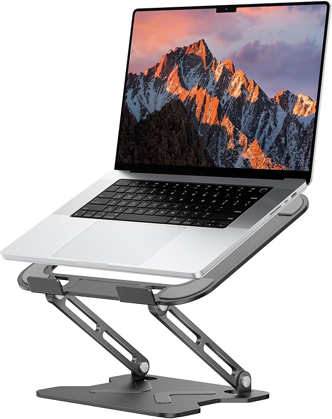 JCZT Adjustable Laptop Stand for Desk, Metal Foldable Laptop Riser, Black | Ergonomic Portable Laptop Stand, Ventilated Cooling Computer Notebook Holder for MacBook Air Pro, All 10-16'' Laptops by JCZT
