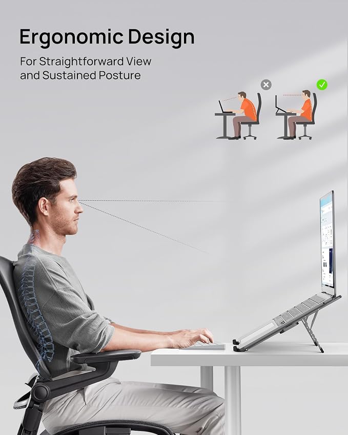 [Ultra Compact] Foldable & Portable Laptop Stand for Desk, Lightweight Tablet Stand for Business Travel, Library, Cafe, 6 Level Height Ergonomic Aluminum Computer Holder for 10-16" Laptops - Image 5