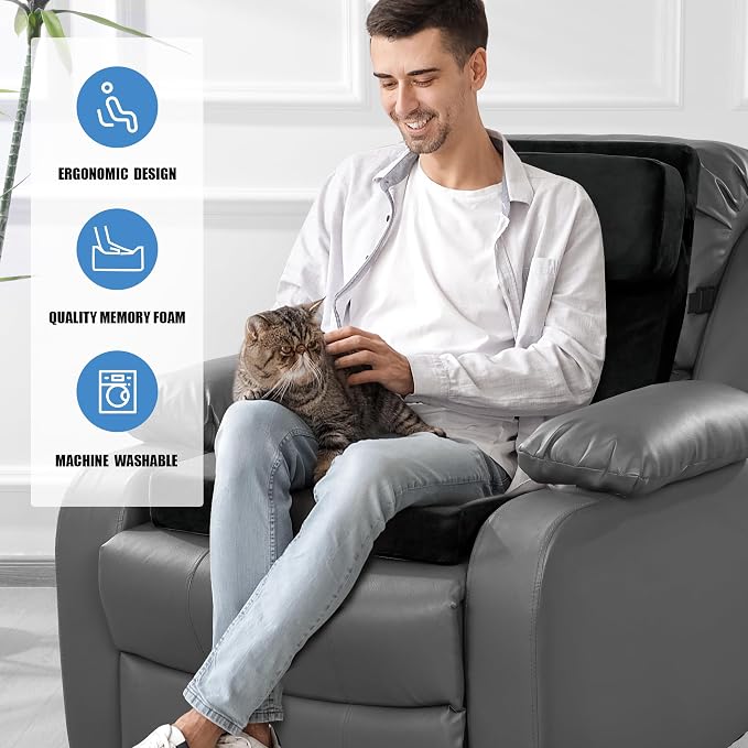 HOMBYS Recliner Seat Cushion with Lumbar Support Pillow and Adjustable Headrest, Medium Firm Foam Filling Chair Pad and Back Support, Non-Slip Design for Comfort and Pressure Reduce, Black - Image 6