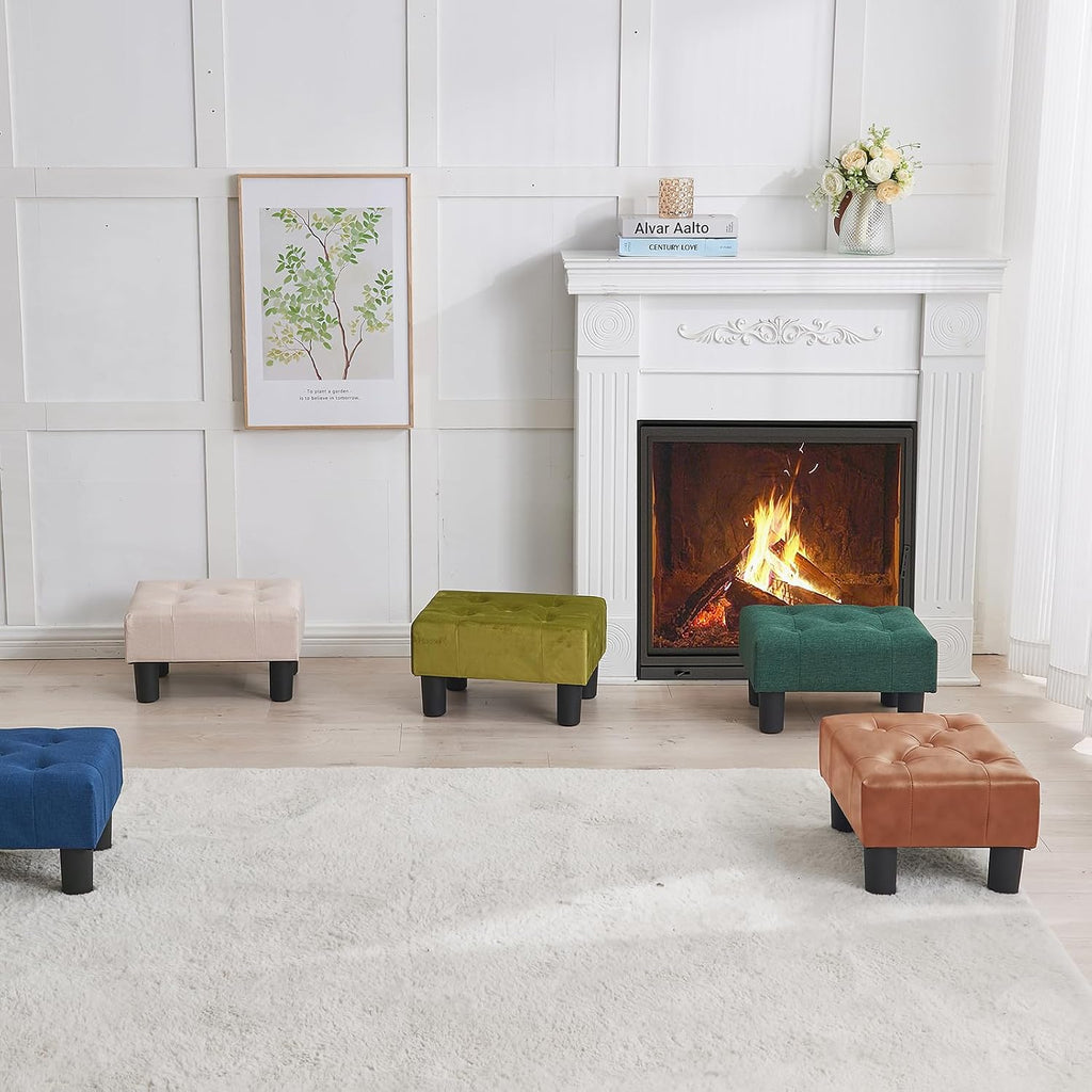 BRIAN & DANY Small Foot Stool, Leather Foot Stools with Legs, Stable Small Footstool for Living Room, Light Brown - Image 7