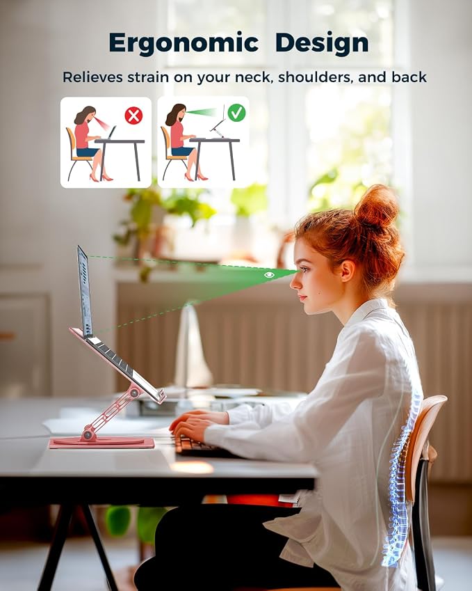 Aoviho 360° Rotating Laptop Stand for Desk | Adjustable, Foldable, Portable Aluminum Ergonomic Riser | Compatible with MacBook, Dell, HP & All Laptops 10-16 inch | Rose Gold - Image 3