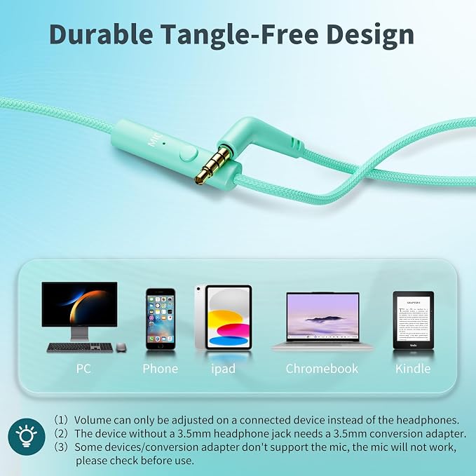 Botesty Sound Headphones Wired with Microphone, Over Ear Foldable 3.5mm Plug in Headphones Corded with 4.9ft Tangle-Free Nylon Cord for Tablet, Laptop, MP3/4, School, Airplane Travel (Green) - Image 5