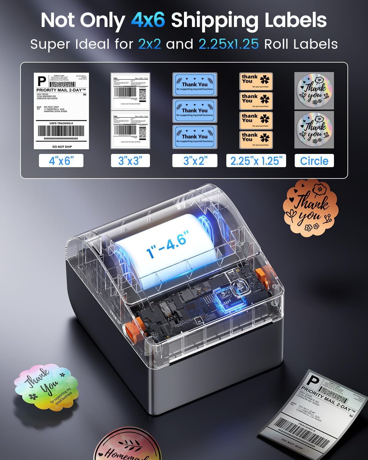 Bluetooth Shipping Label Printer with 750 Pcs Labels - Image 6