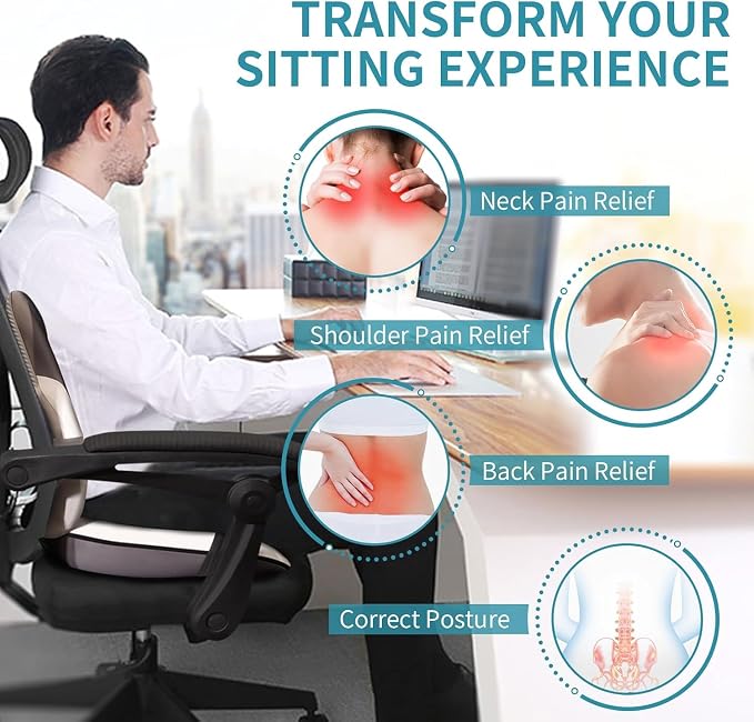 Seat Cushion and Lumbar Support Pillow for Office Chair Car Neck Headrest Pillow Memory Foam Seat Pads Pressure Relief Back Cushion and Carseat Pads(Grey) - Image 5