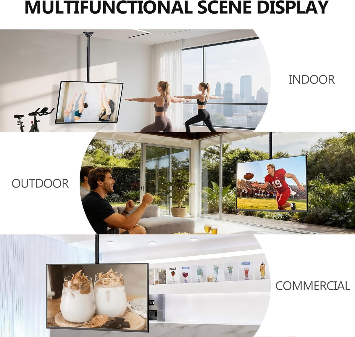 WALI Long Arm Ceiling TV Mount for 26-65 inch LCD LED 4K TVs, up to 110 lbs - Image 6