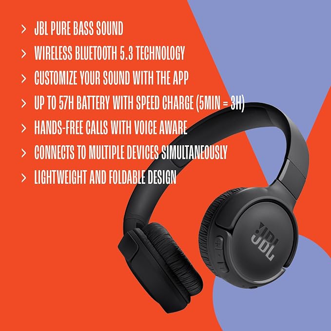 JBL Tune 520BT - Wireless On-Ear Headphones, Up to 57H Battery Life and Speed Charge, Lightweight, Comfortable and Foldable Design, Hands-Free Calls with Voice Aware (White) - Image 7