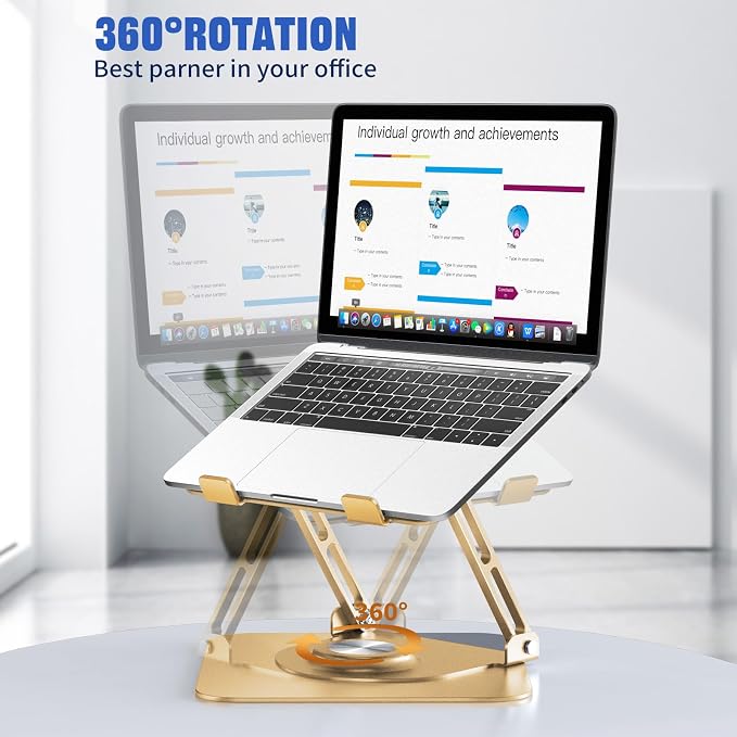Laptop Stand for desk(360°Rotating),Aluminum laptop Riser for 10-16"Laptops | Adjustable Multi-Angle Ergonomic Laptop Stand, Foldable Portable for Home Office, Fits MacBook Air Pro Dell HP Laptops - Image 2
