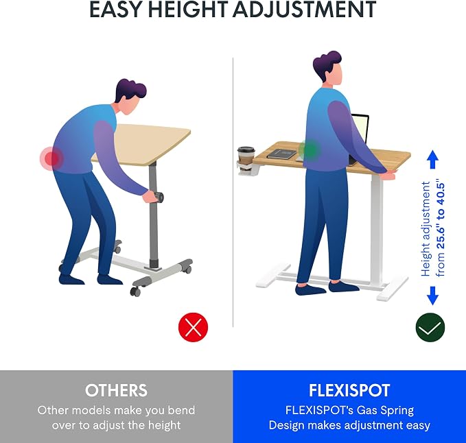 FLEXISPOT H7 32" Pneumatic Height-Adjustable Overbed Table with Wheels | C-shaped bedside table,Medical End Table,Rolling Cart TV Tray,Laptop desk for Hospital Home office use,31.5"Wx17.7"D,Maple - Image 2