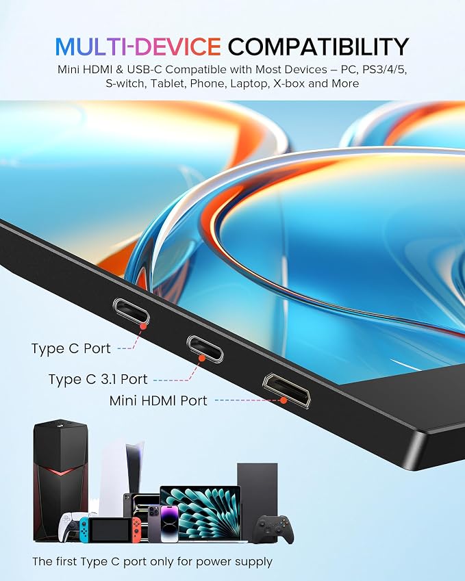 Newsoul Portable Monitor 15.6'' Ultra-Slim Travel Monitor 108%sRGB | 2000:1 Contrast USB C Mini HDMI Plug & Play IPS Monitor Built-in Stand | Speakers External Screen for Laptop Phone Game Console PC - Image 7