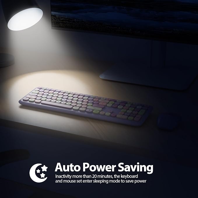Surmen Cute Purple Keyboard and Mouse Wireless Silent, Full-Size Retro Typewriter Wireless Quiet Slim Colorful Keyboard Low-Noise 2.4GHz for Computer, Desktop, Laptop(6-Purple) - Image 5
