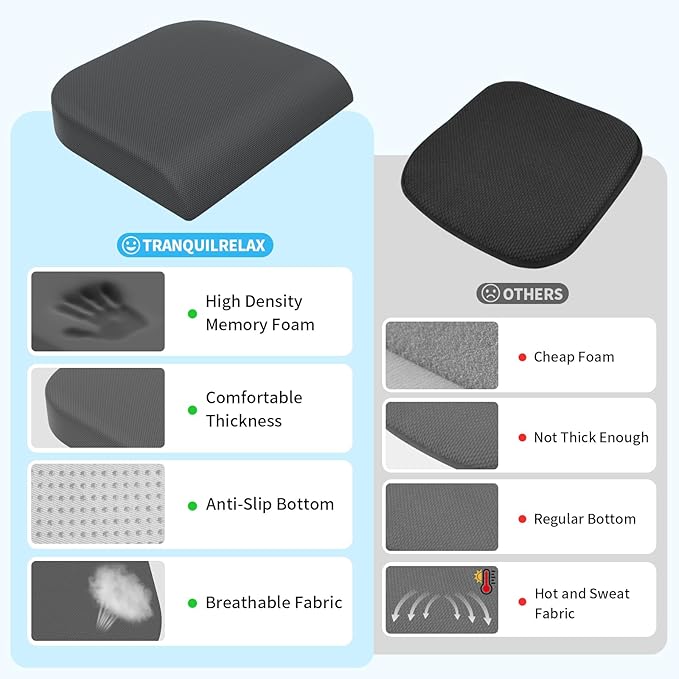 TranquilRelax 2XL Memory Foam Seat Cushion for Office Chair, 3.7-Inch, Gray | Medium-firm Support for Long Sitting, Washable Mesh Cover, Non-slip Base, Perfect for Car Seats & Short Drivers - Image 4