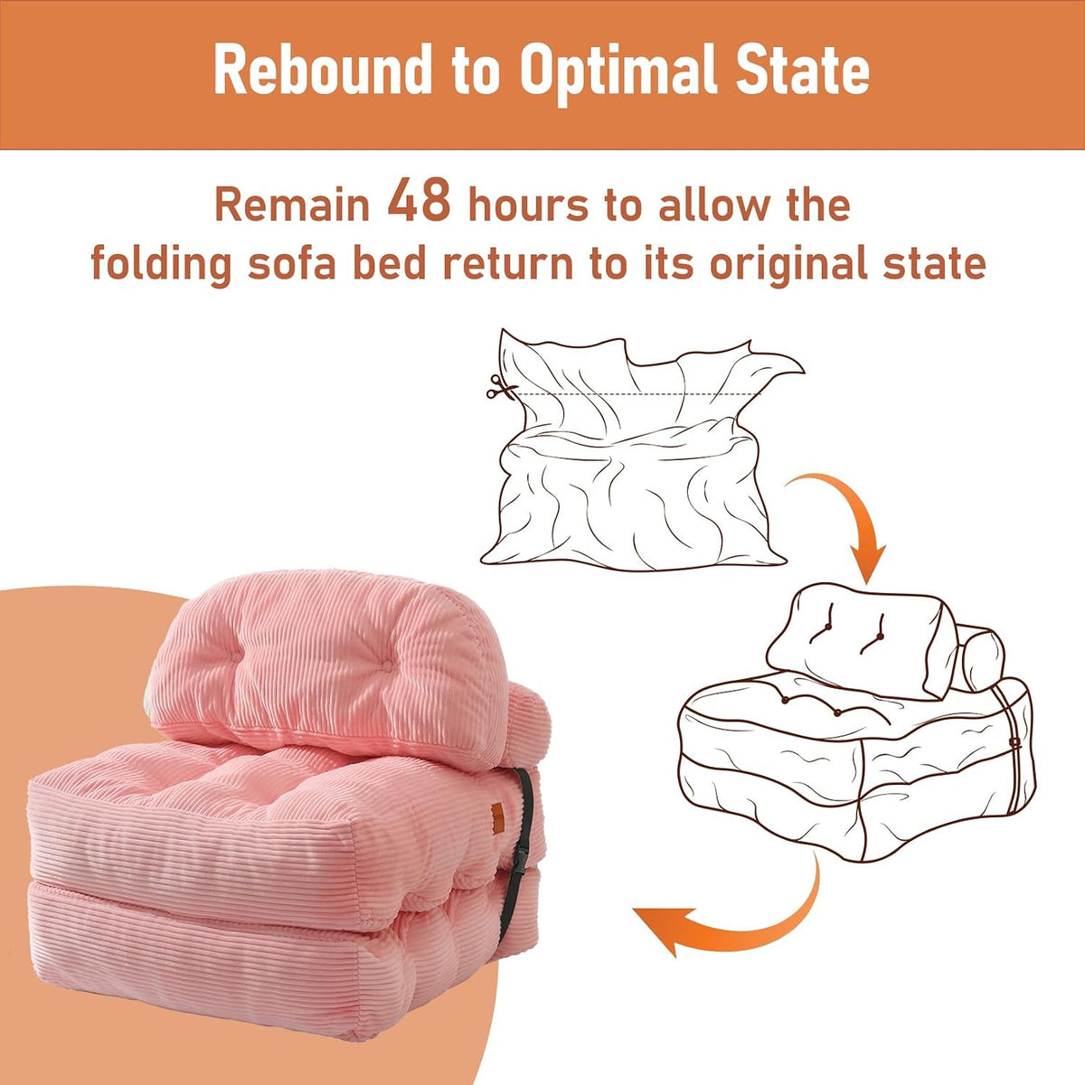 Folding Sofa Bed, Convertible Sleeper Chair with Back Support and Pillow - Image 9