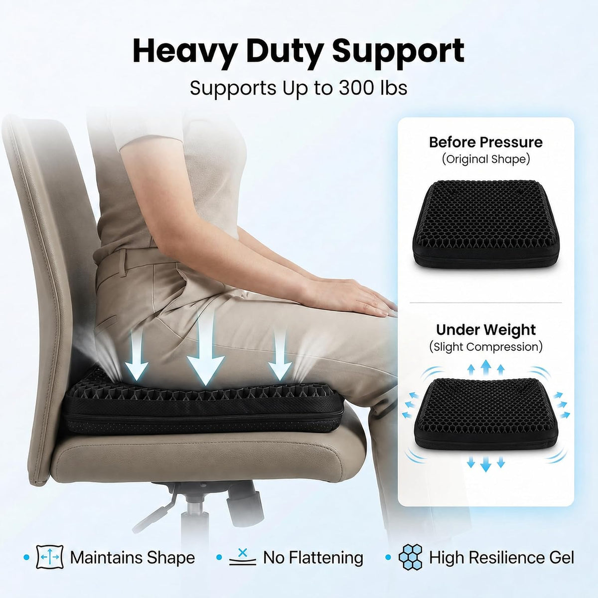 Extra Thick Large Pure Gel Seat Cushion for Long Sitting, Breathable Comfort Cushion for Back, Sciatica, Tailbone & Hip Pain Relief, Washable Portable Cushion for Office Chair, Car, Wheelchair - Image 7